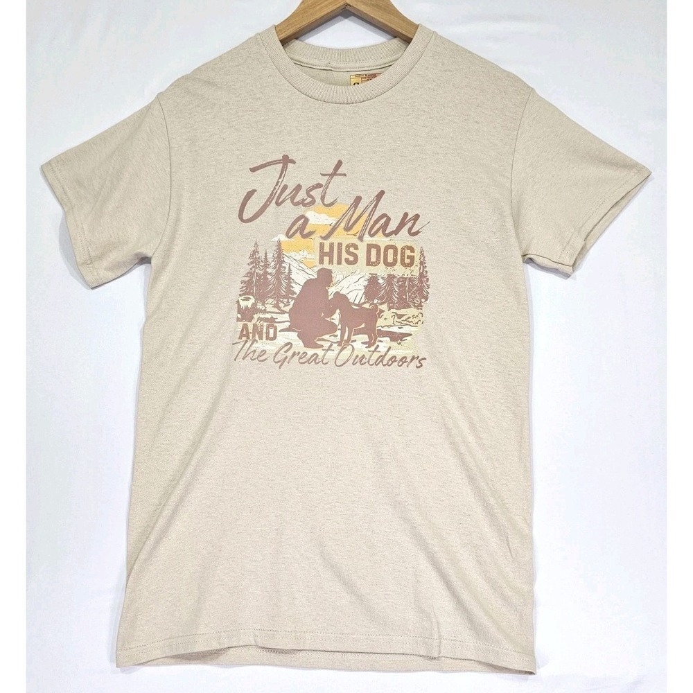 Just A Man And His Dog‎ Hiking Trail Lake Shirt Size Small Mountain Fun Gift